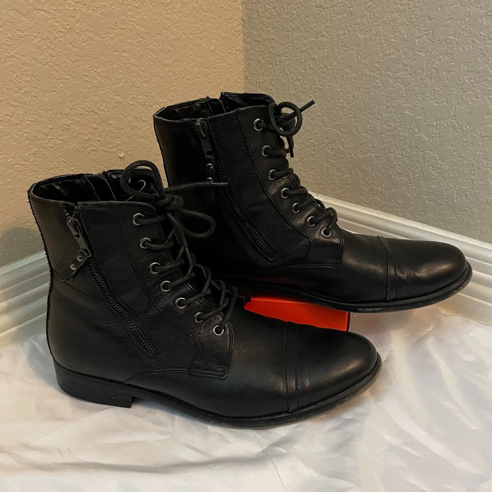 Kenneth Cole Reaction Men’s Size 8.5 Black Leather Zip Combat Boots